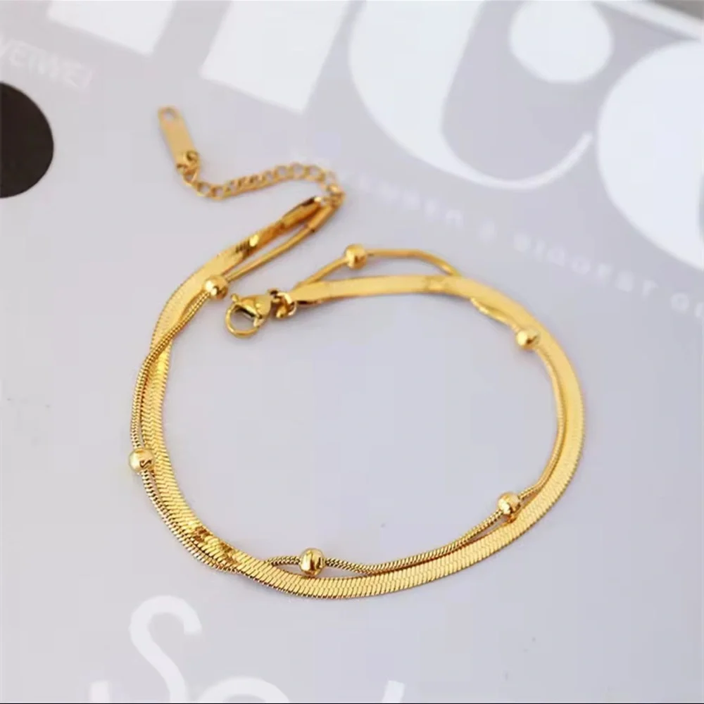 18K Gold Double-Layer Anklets